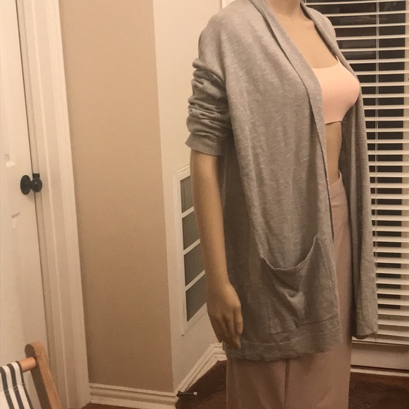 Eileen Fisher Silver Organic Linen High Collar Ribbed Knit Cardigan Size XS - Picture 3 of 13